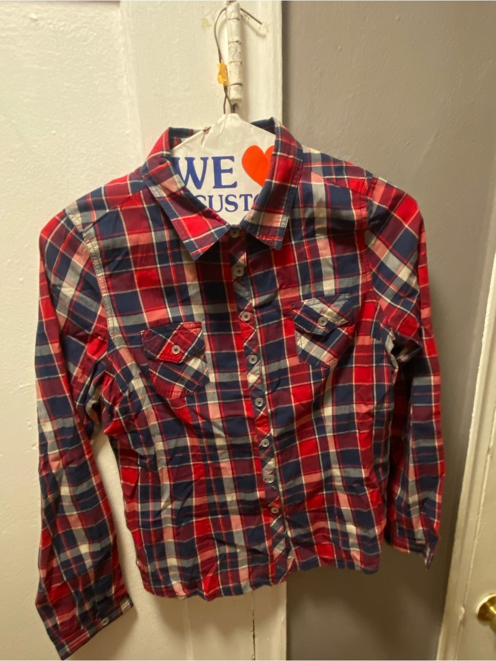 Women Red & Blue Plaid Button-Front Shirt -